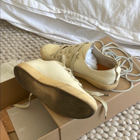 FEIT hand sewn Cream High-Top Sneakers - Picture 4 of 5